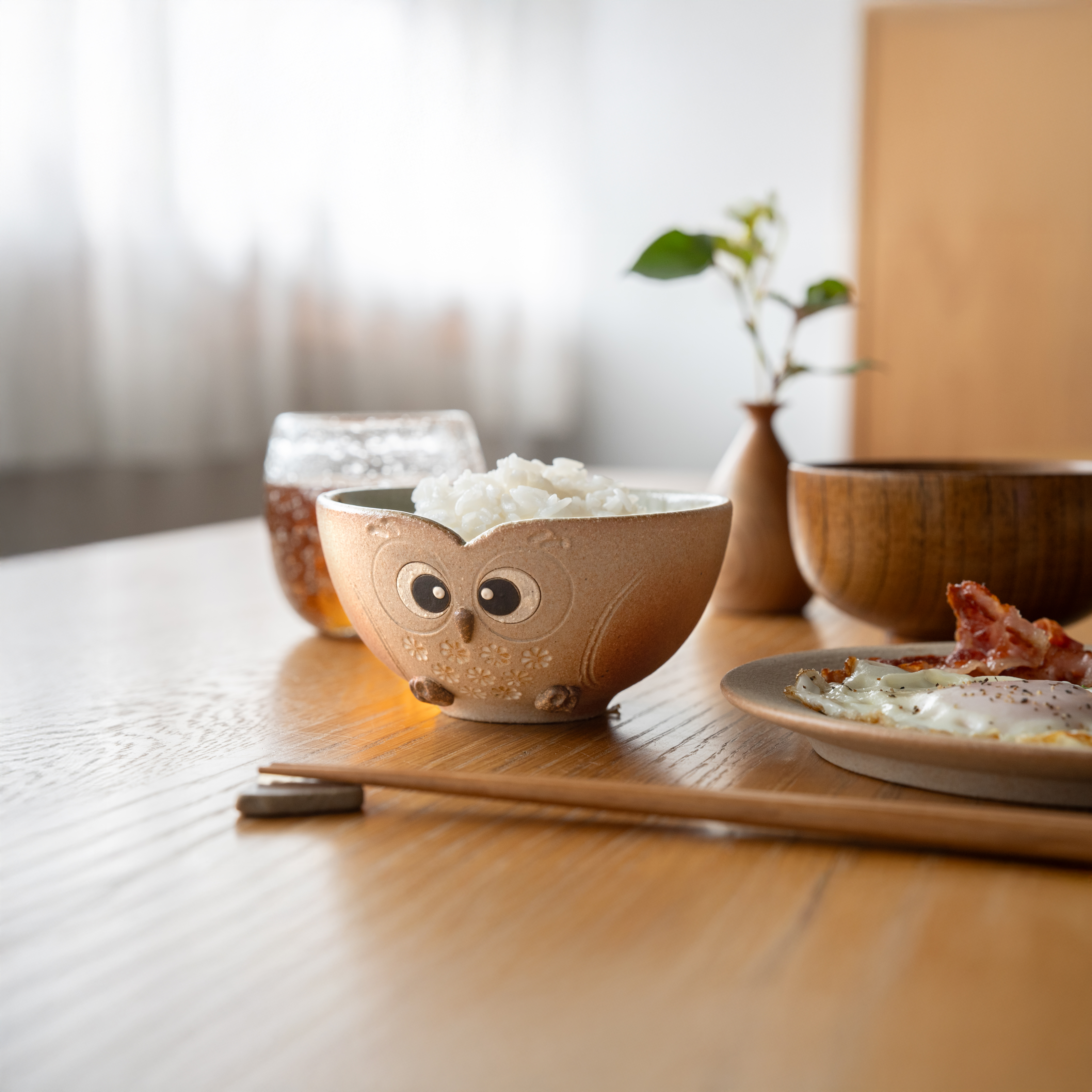 hoccoriシリーズ ふくろう柄のお茶碗 信楽焼