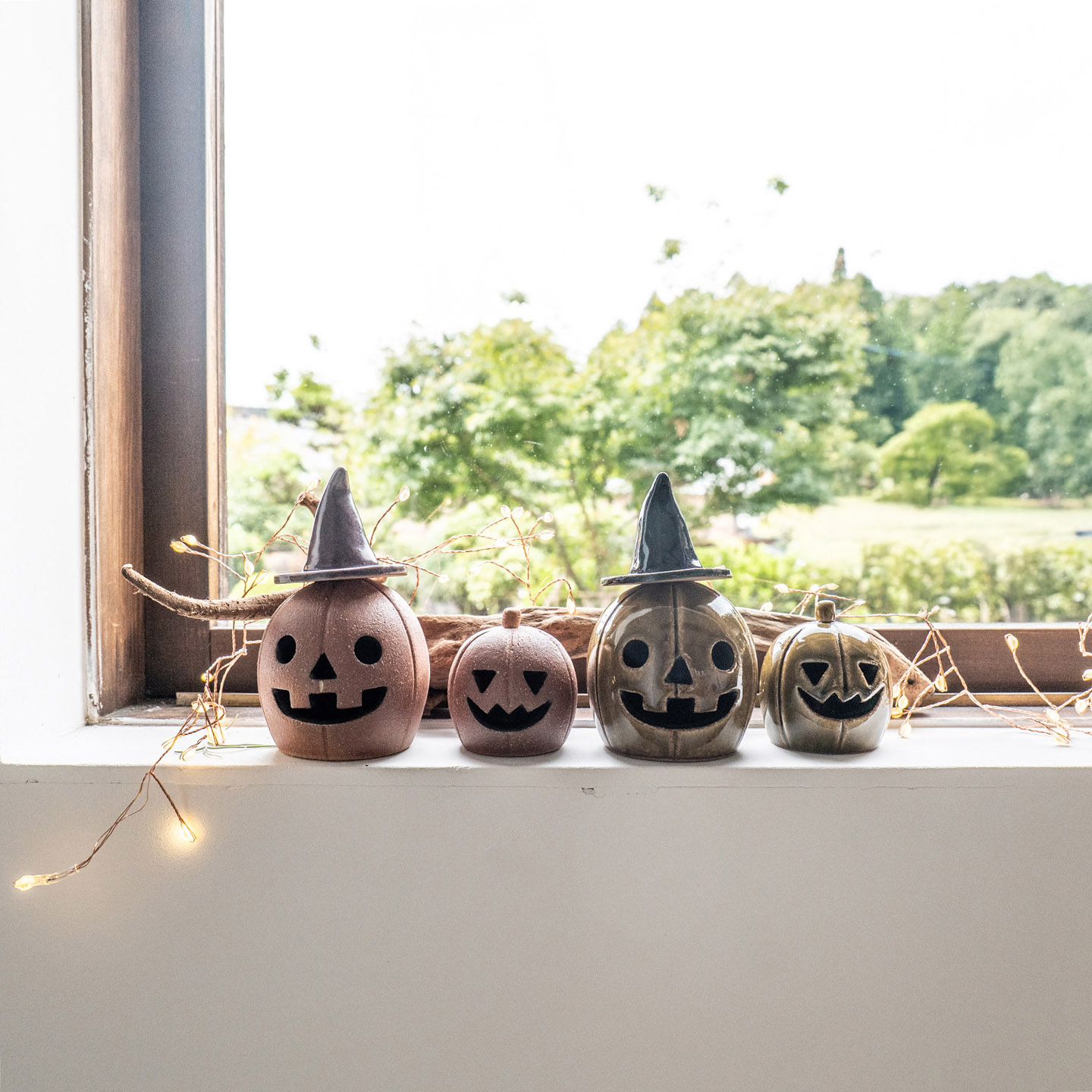 信楽焼のハロウィンオーナメント おばけカボチャやおばけ猫の置物