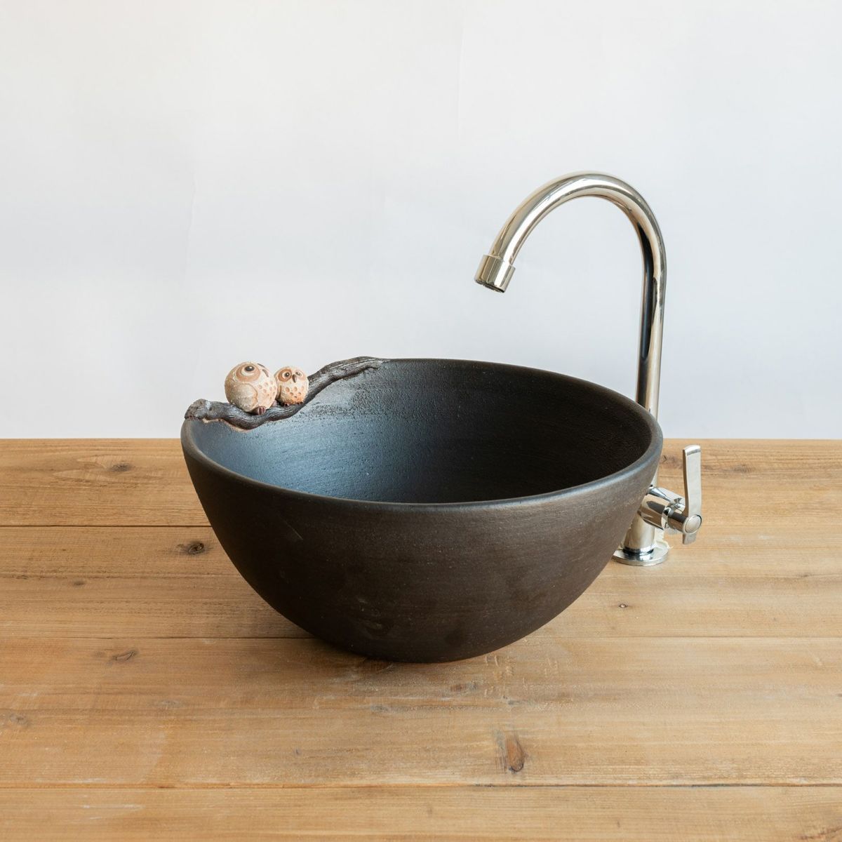 仲良しふくろう丸型手洗鉢(φ30cm) | 明山 オンラインショップ